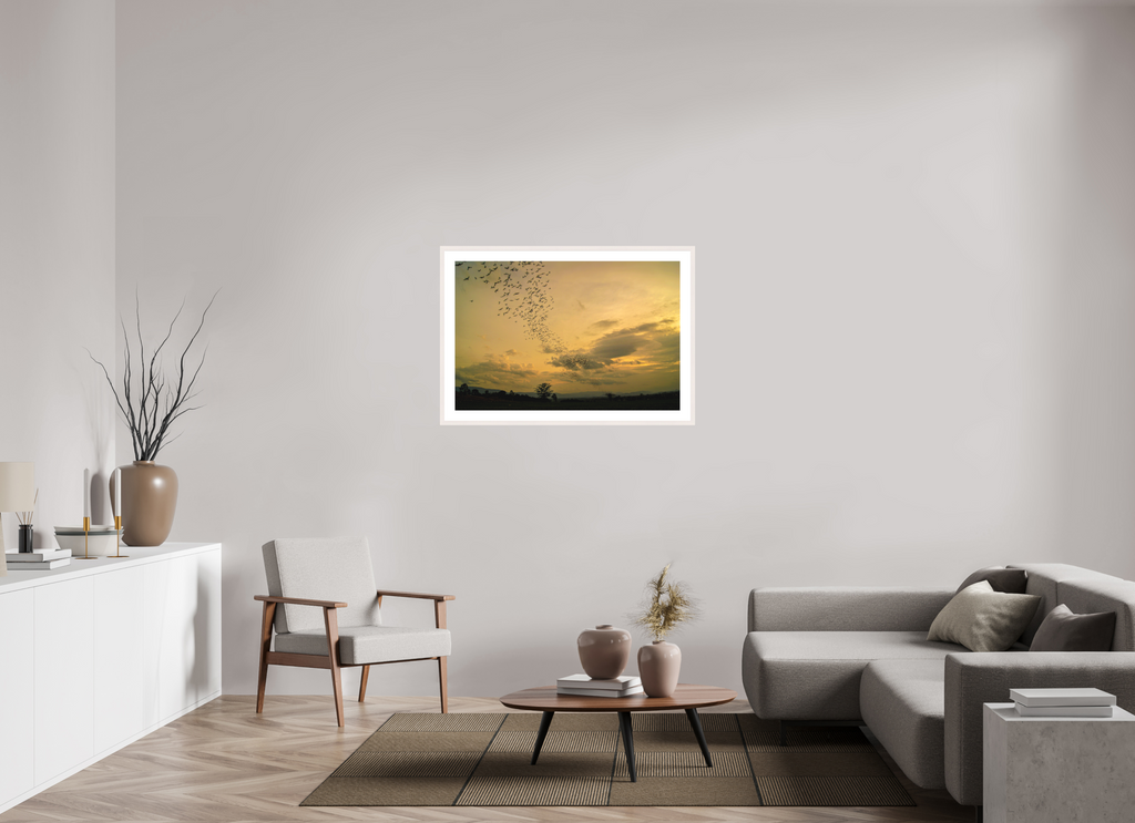 105 x 70 cm, Solid Wood Frame with Passe Partout Dusk Emergence