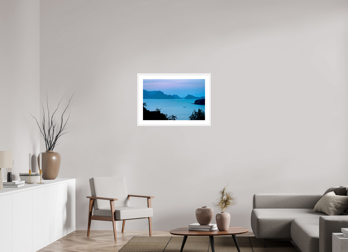 75 x 50 cm, Fine Art Print with Frame Blue Silence at Dusk