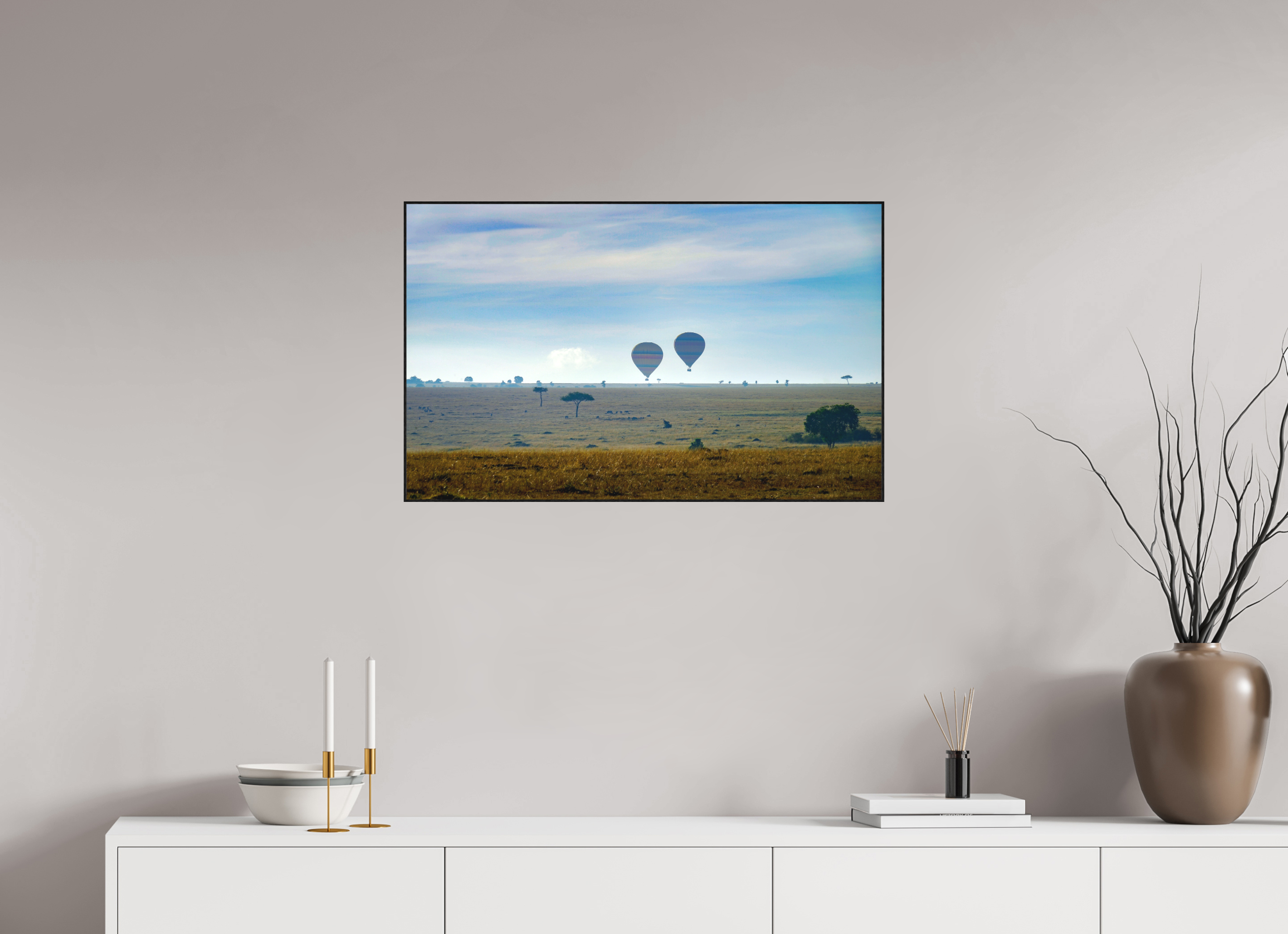 80.4 x 50 cm, Solid Wood Artbox Hot-air Balloons over the Masai Mara - Kenya