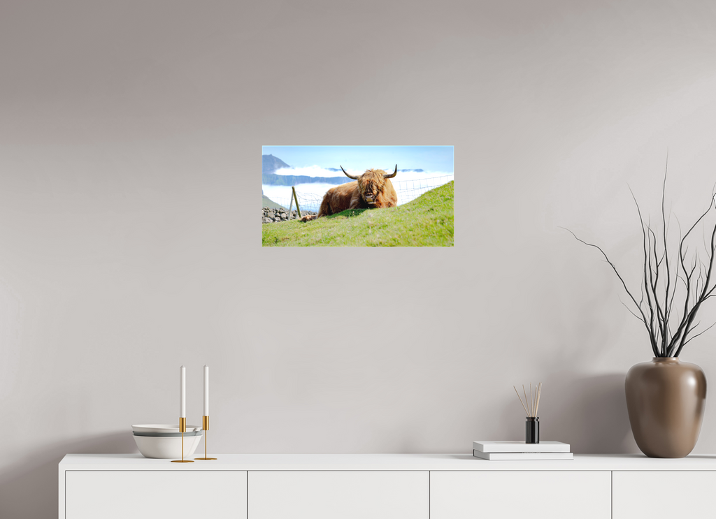 57.9 x 30 cm, Matte Canvas on Stretcher Frame Highland Cow of the Faroe Islands