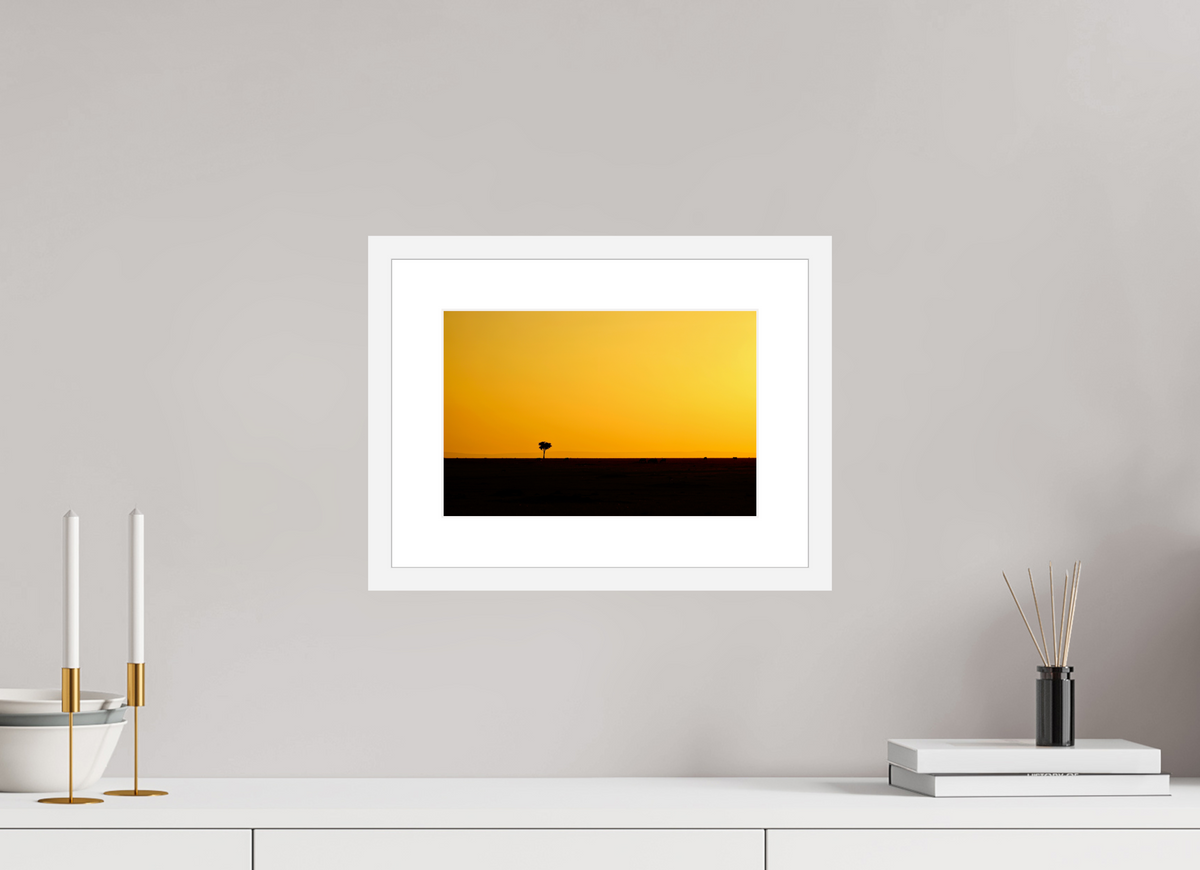 30 x 20 cm, Fine Art Print with Frame Golden Sky over the African Savannah