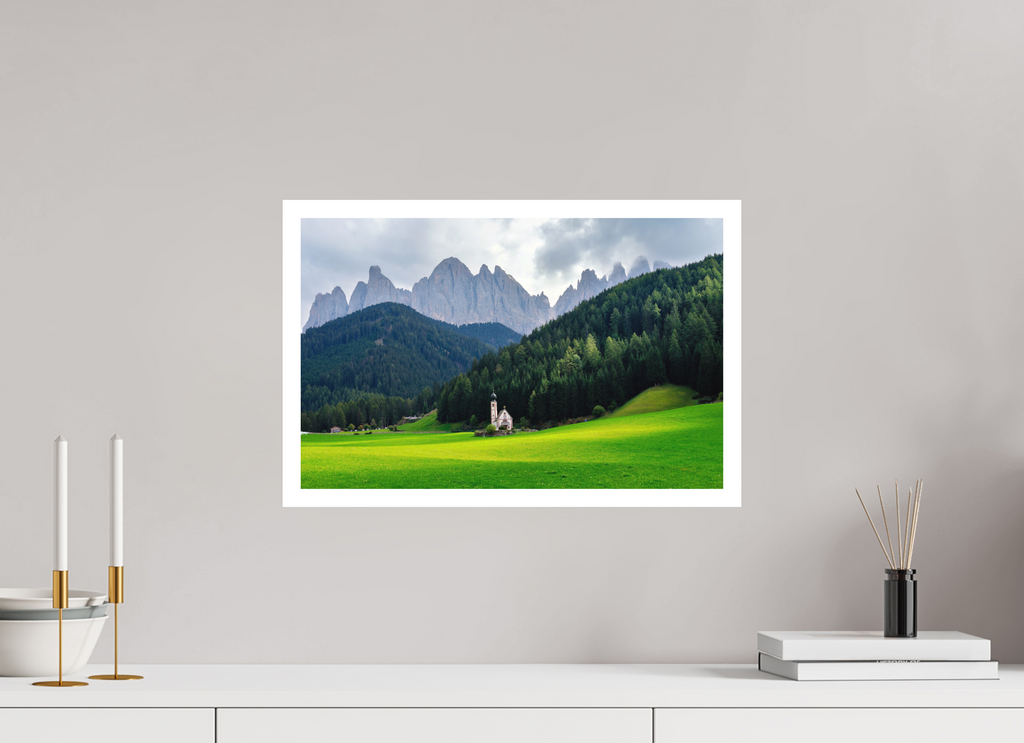 46.8 x 30 cm, Print on Forex with Mounting Church of Saint John in the Dolomites - Italy