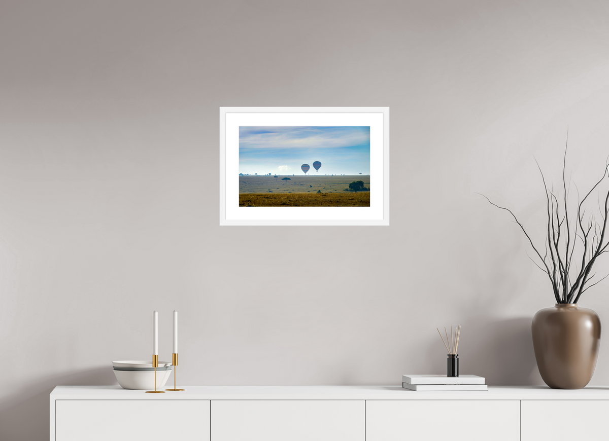 48.2 x 30 cm, Fine Art Print with Frame Hot-air Balloons over the Masai Mara - Kenya