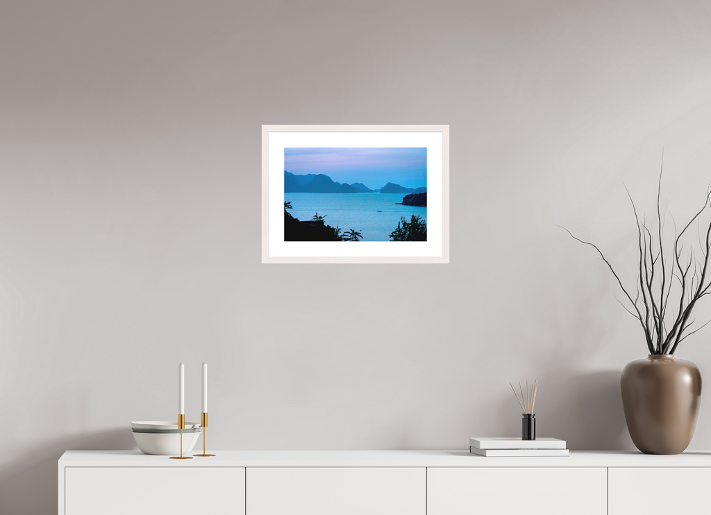 45 x 30 cm, Solid Wood Frame with Passe Partout Blue Silence at Dusk