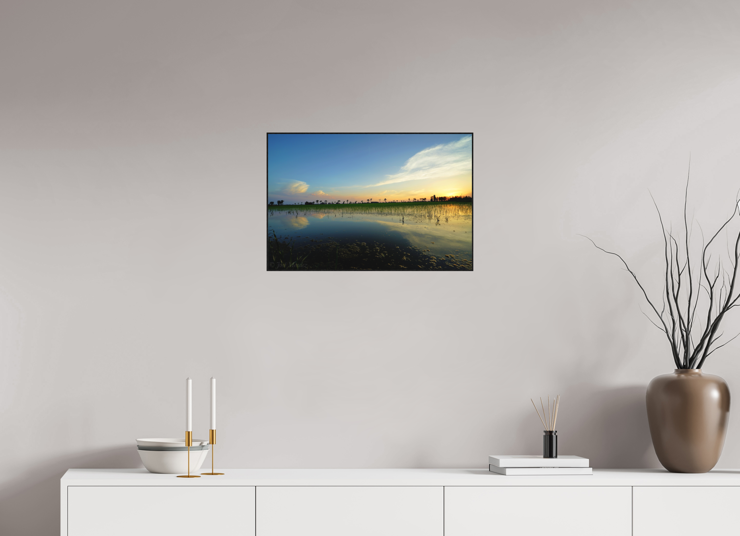 60 x 40 cm, Solid Wood Artbox Rice Fields at Twilight