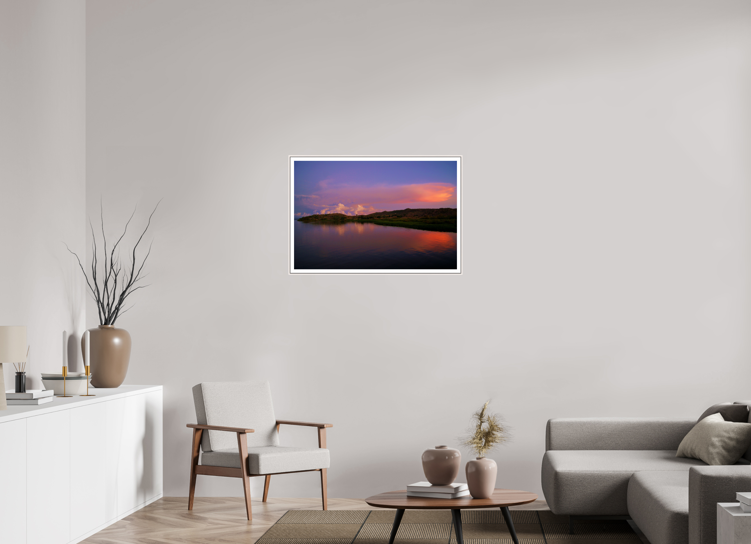 90 x 60 cm, Fine Art Print On Framed Aluminum Dibond Sunrise Hues - Tanzania