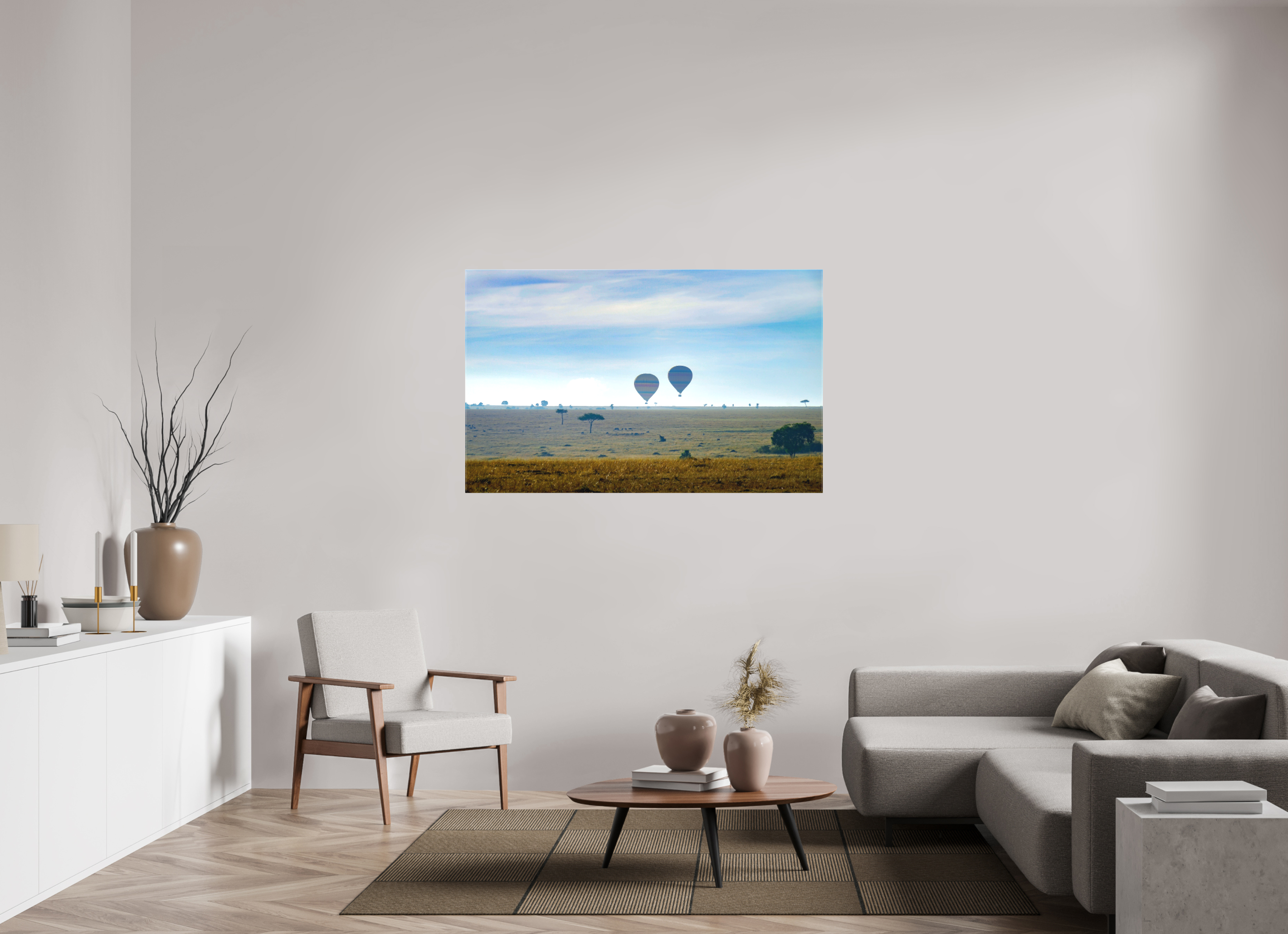 144.7 x 90 cm, Matte Canvas on Stretcher Frame Hot-air Balloons over the Masai Mara - Kenya