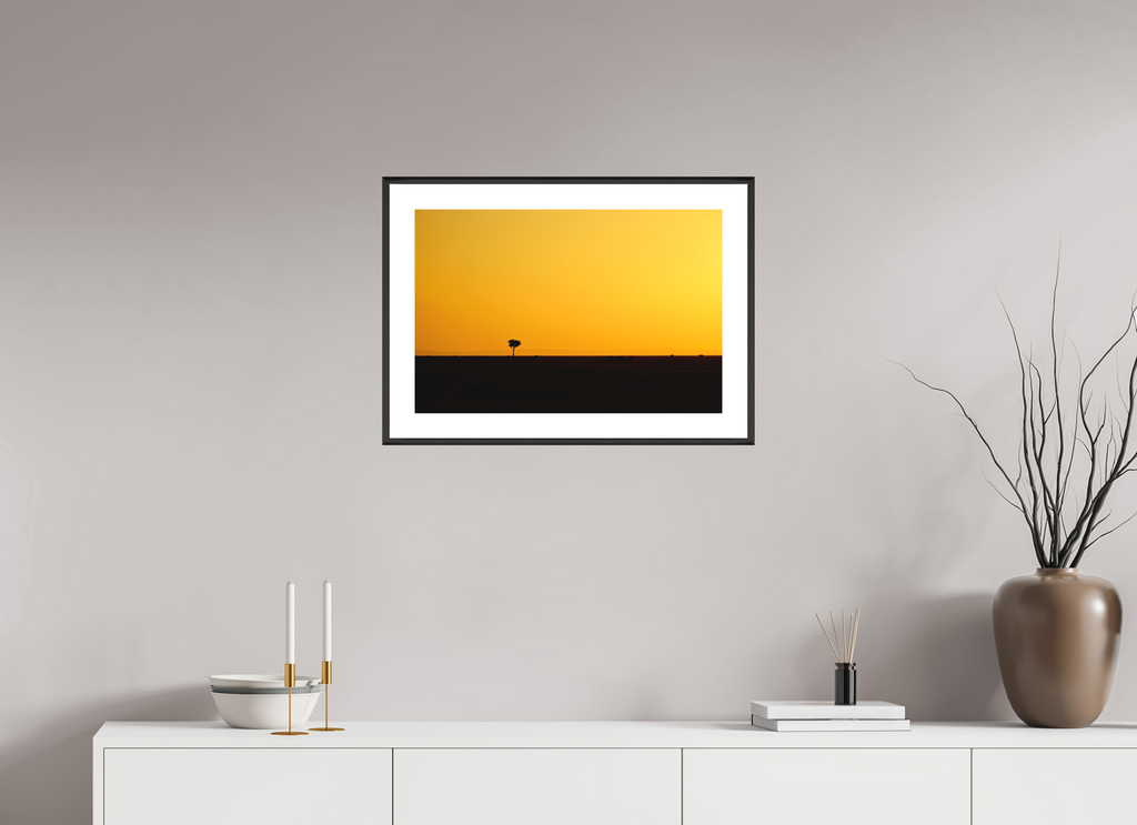 60 x 40 cm, Changeable Magnetic Frame - Hahnemühle Fineart Pearl Golden Sky over the African Savannah