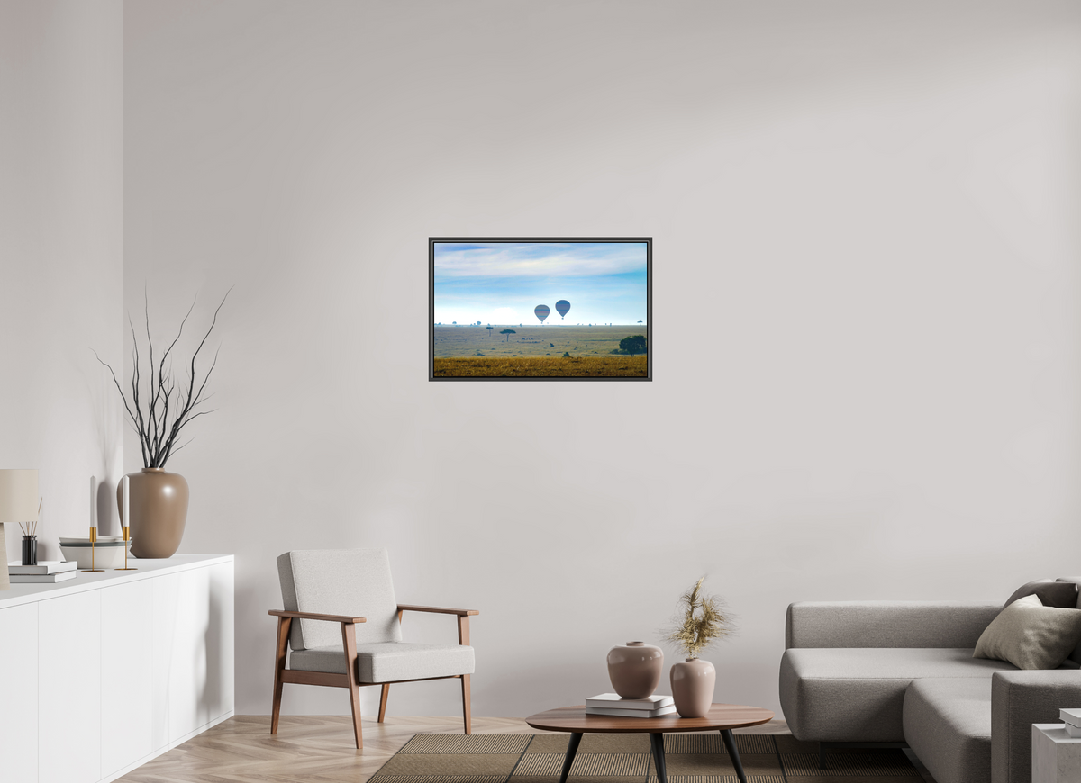 80.4 x 50 cm, Textile Print Canvas with 15 mm Width Gap Frame Hot-air Balloons over the Masai Mara - Kenya