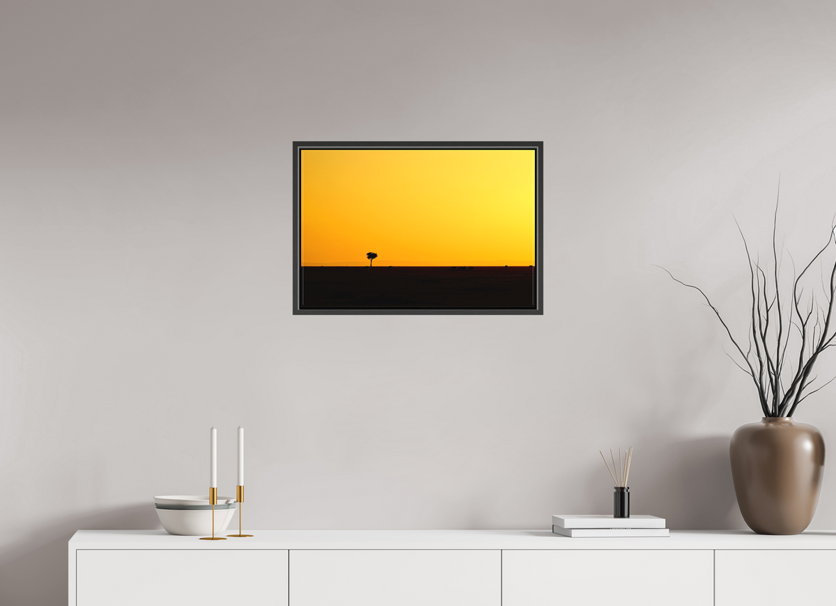 60 x 40 cm, Textile Print Canvas with 15 mm Width Gap Frame Golden Sky over the African Savannah