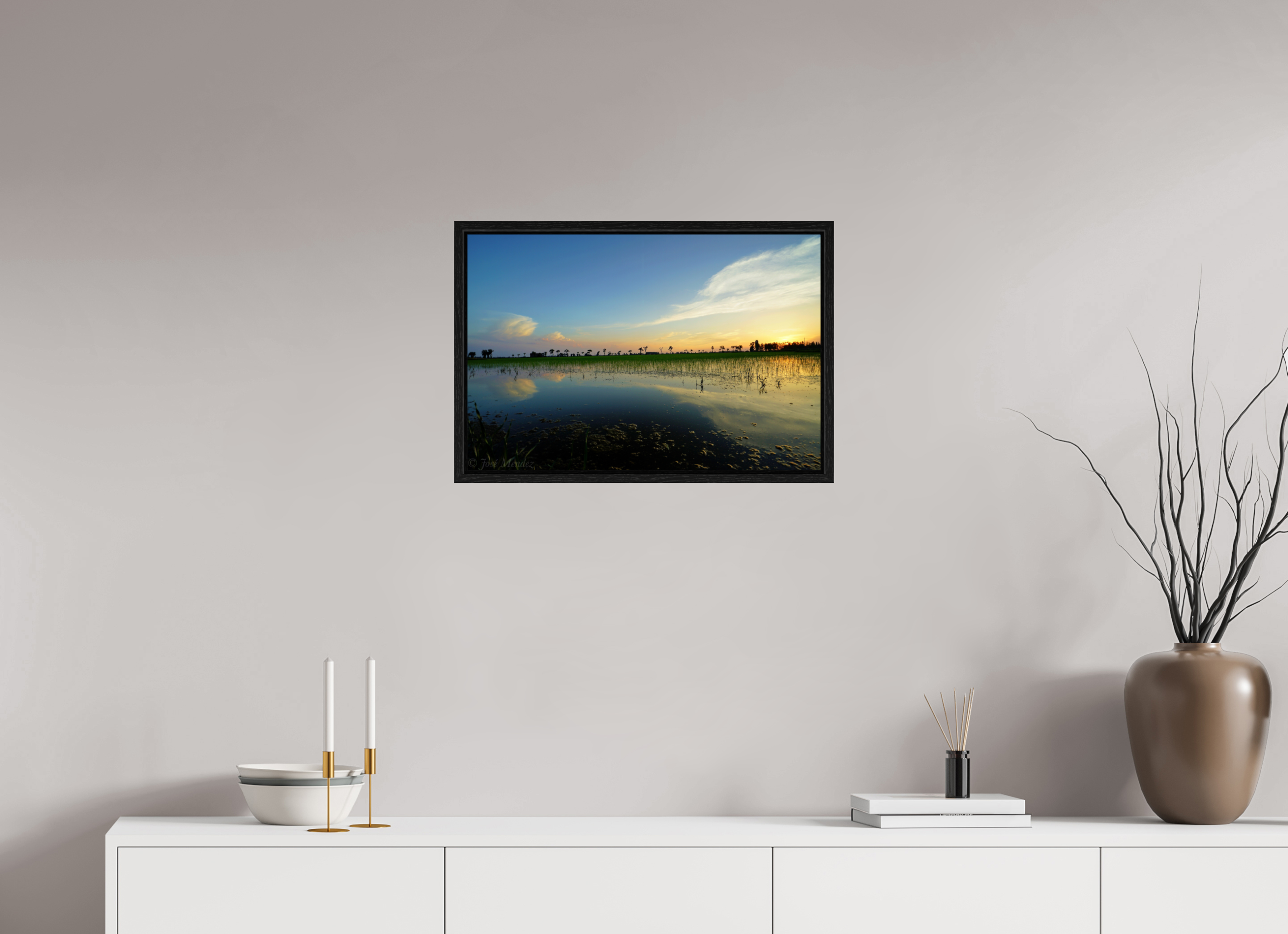 60 x 40 cm, Floater Frame Rice Fields at Twilight