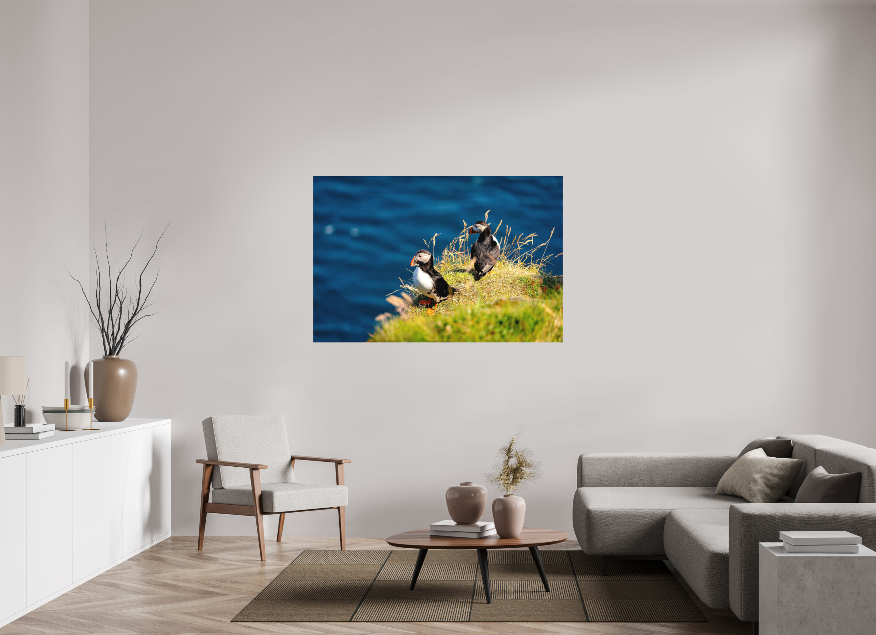 150 x 100 cm, Fine Art Print Smooth Clifftop Puffins