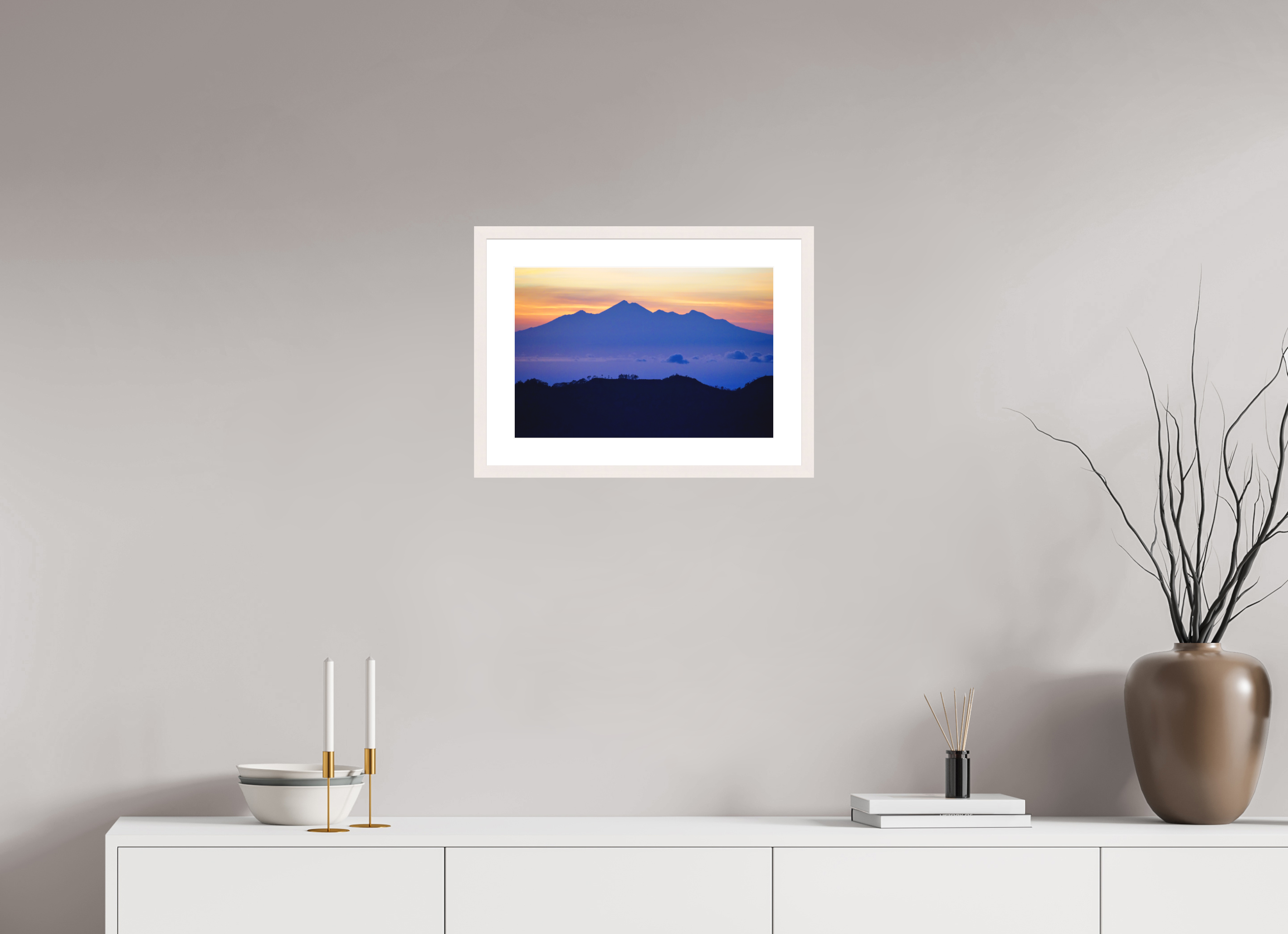 45 x 30 cm, Solid Wood Frame with Passe Partout Mount Agung at Sunrise - Bali - Indonesia
