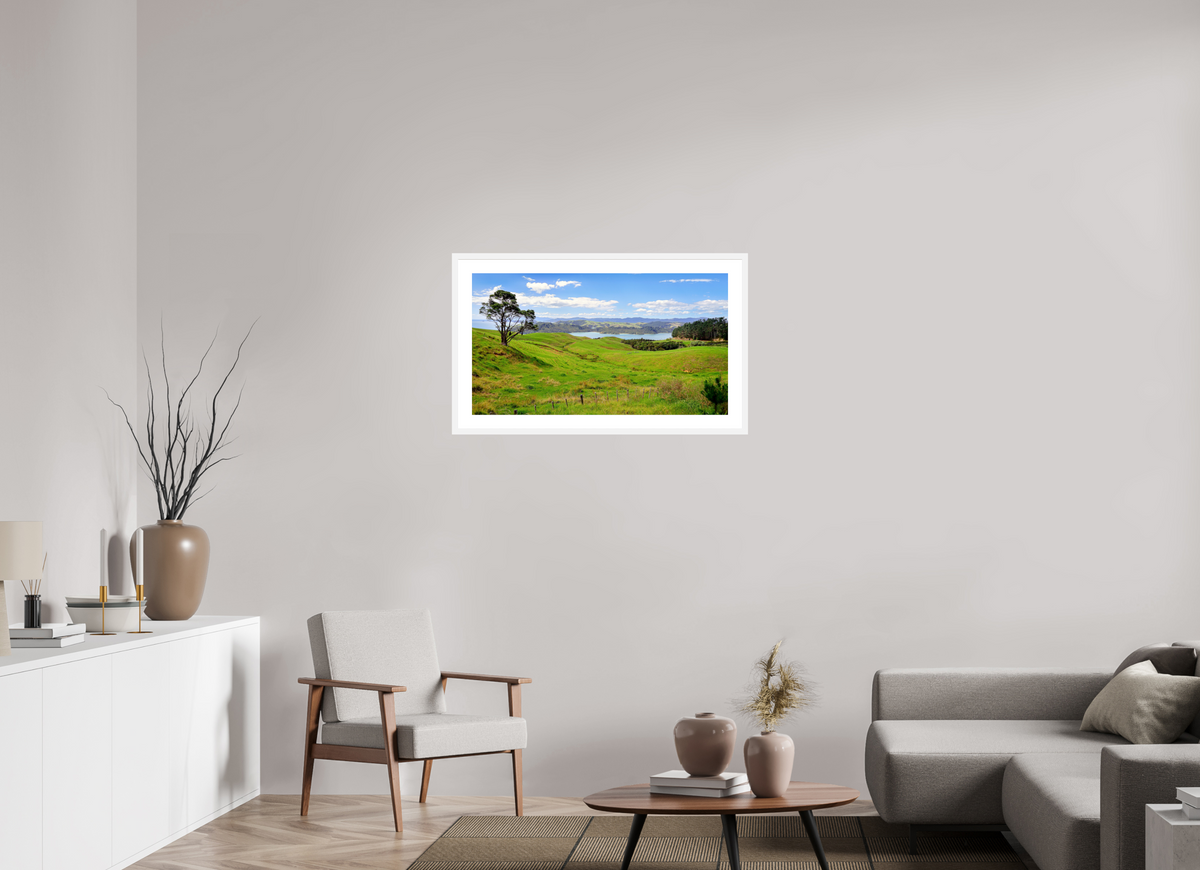 89.6 x 50 cm, Fine Art Print with Frame Coromandel Landscape - New Zealand