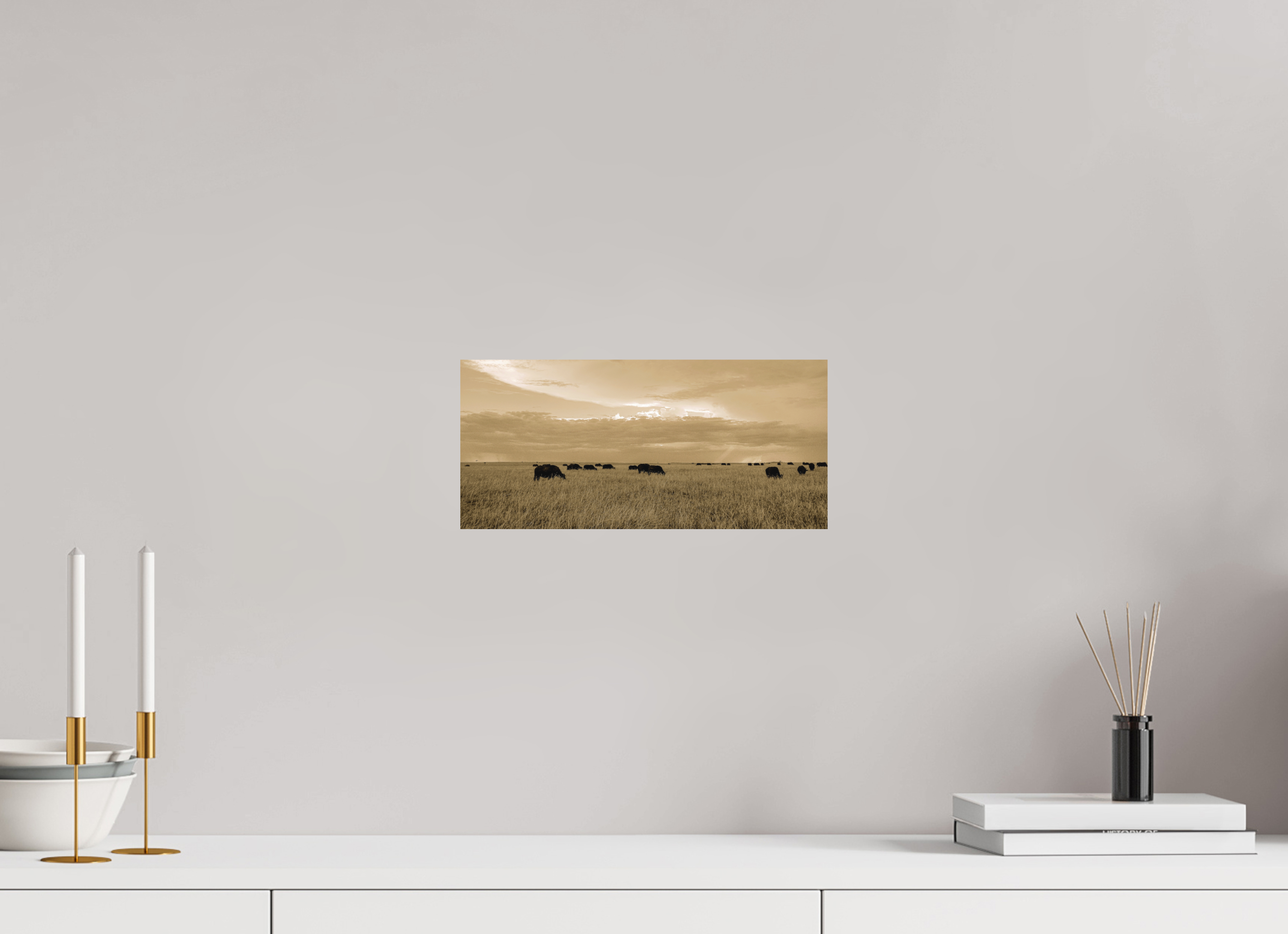 32.5 x 15 cm, Fine Art Print Smooth Grazing Herd of African Buffalo, Masai Mara, Kenya