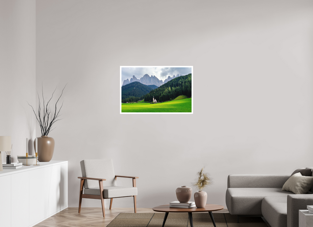 93.5 x 60 cm, Print on Forex with Mounting Church of Saint John in the Dolomites - Italy