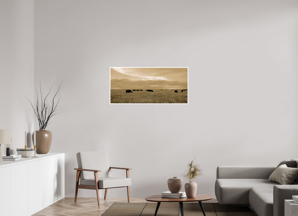 108.2 x 50 cm, Fujiflex High Gloss with 1 cm Border Grazing Herd of African Buffalo, Masai Mara, Kenya