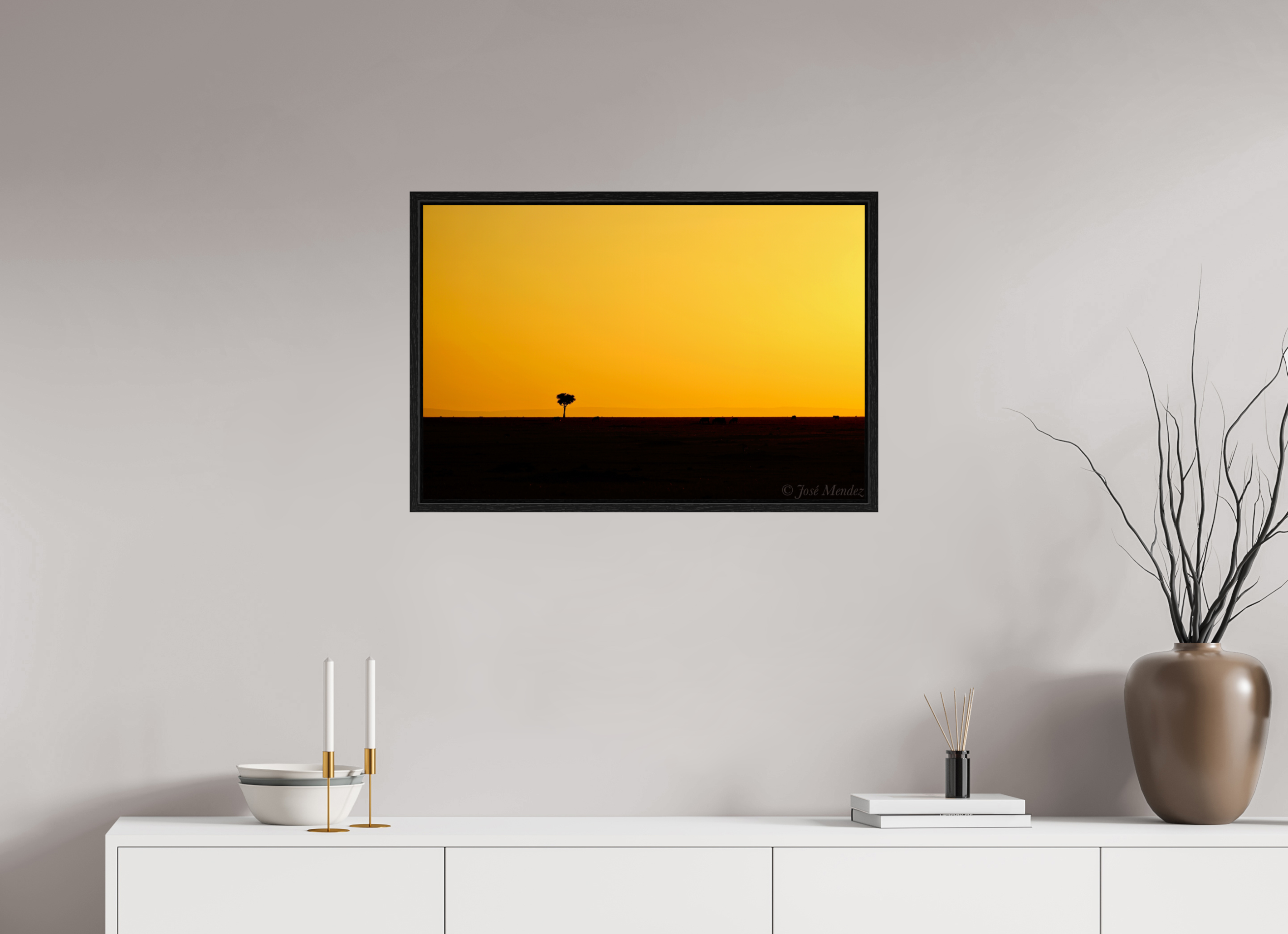 75 x 50 cm, Floater Frame Acacia Tree at Twilight