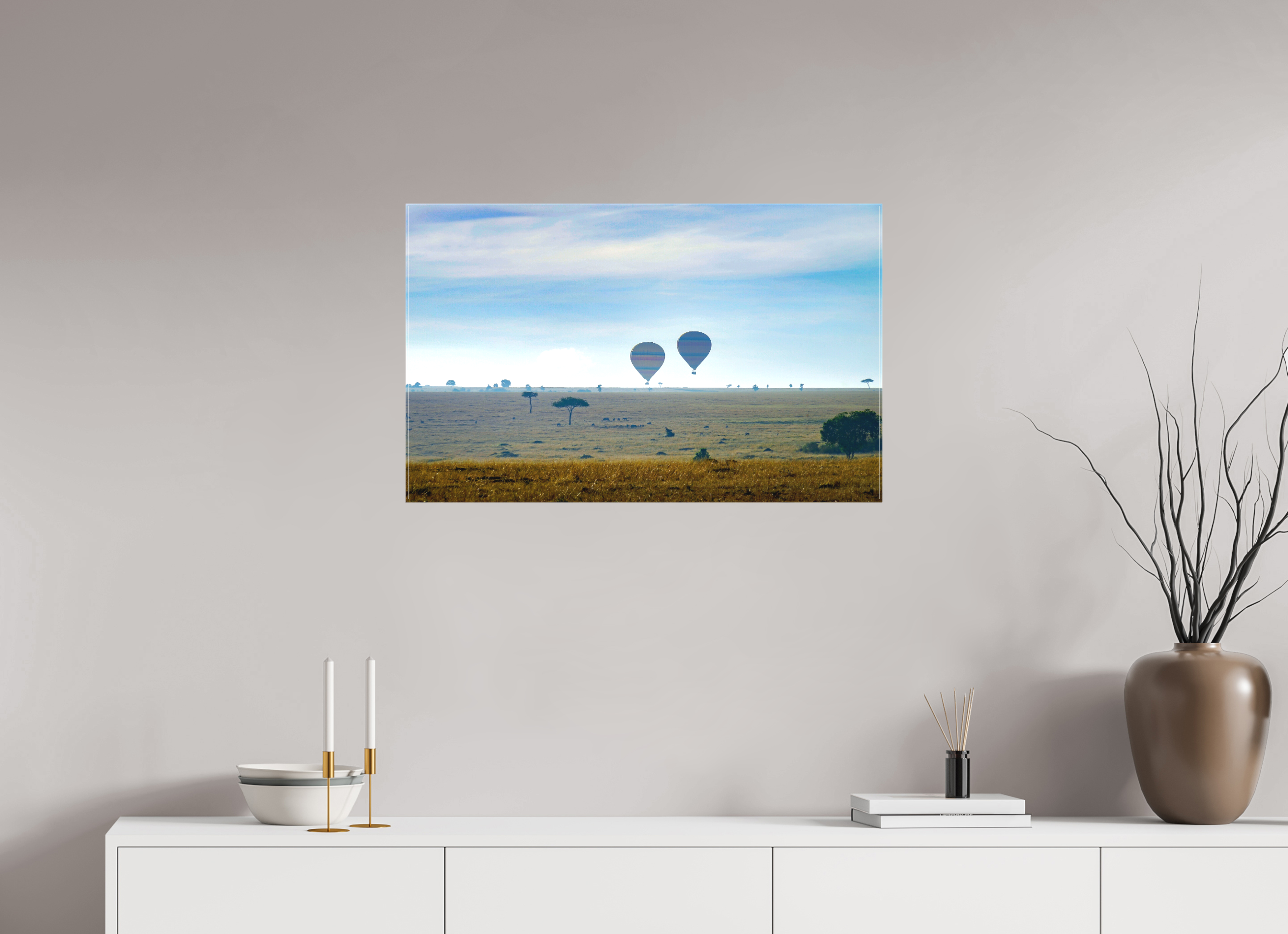 80.4 x 50 cm, Matte Canvas on Stretcher Frame Hot-air Balloons over the Masai Mara - Kenya