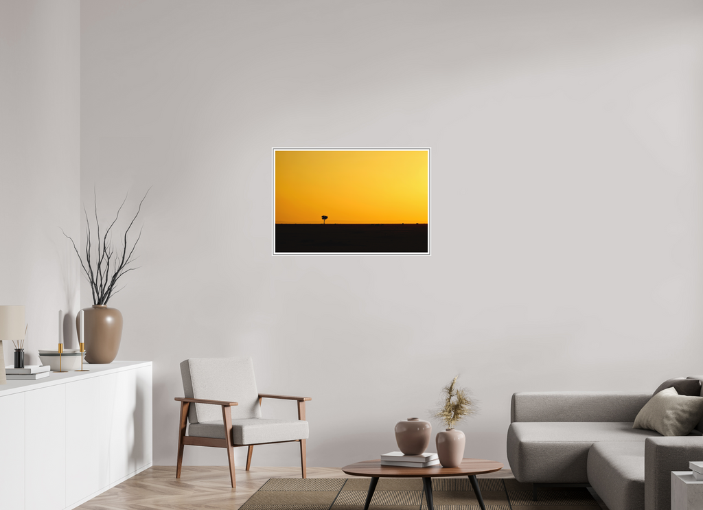 90 x 60 cm, Print on Forex with Frame Golden Sky over the African Savannah