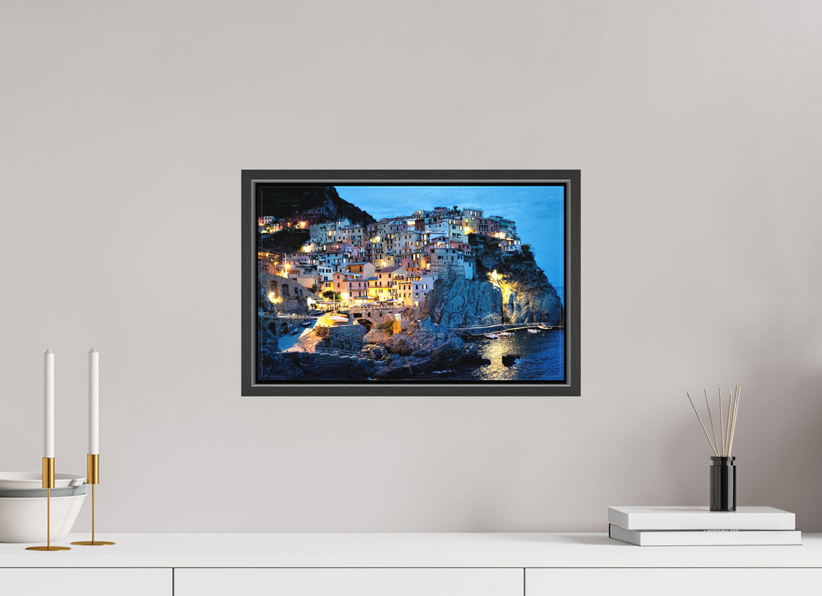 40 x 25 cm, Textile Print Canvas with 15 mm Width Gap Frame Manarola Harbour