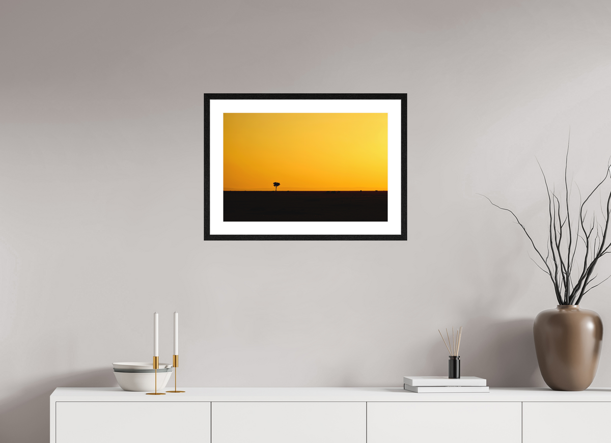 60 x 40 cm, Smooth Natural Paper Print with Frame Golden Sky over the African Savannah