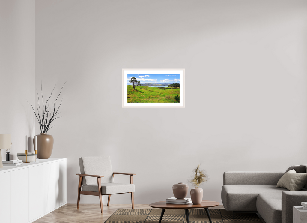 71.6 x 40 cm, Solid Wood Frame with Passe Partout Coromandel Landscape - New Zealand