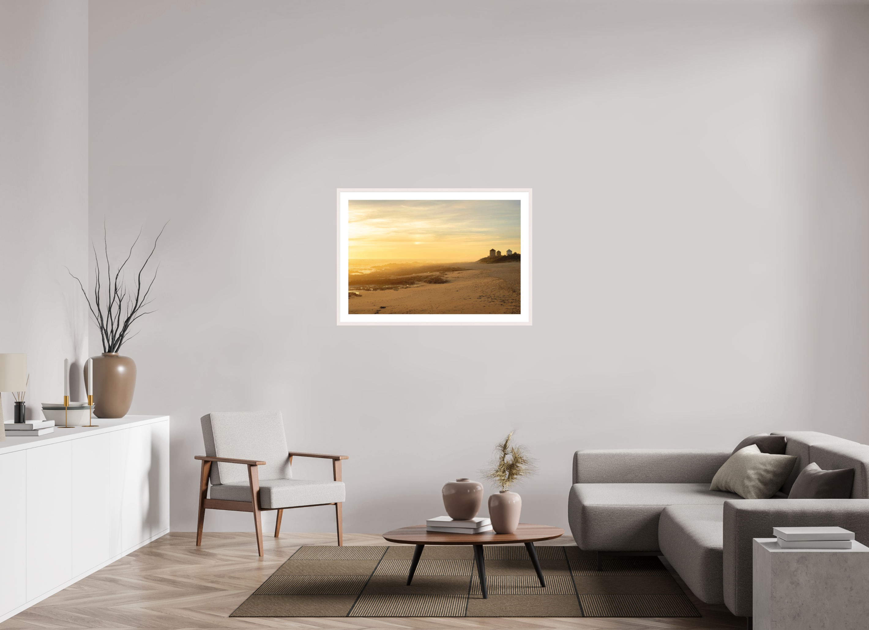 105 x 70 cm, Solid Wood Frame with Passe Partout Ancient Mills