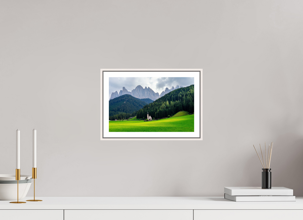 31.2 x 20 cm, Fine Art Print On Framed Aluminum Dibond Church of Saint John in the Dolomites - Italy