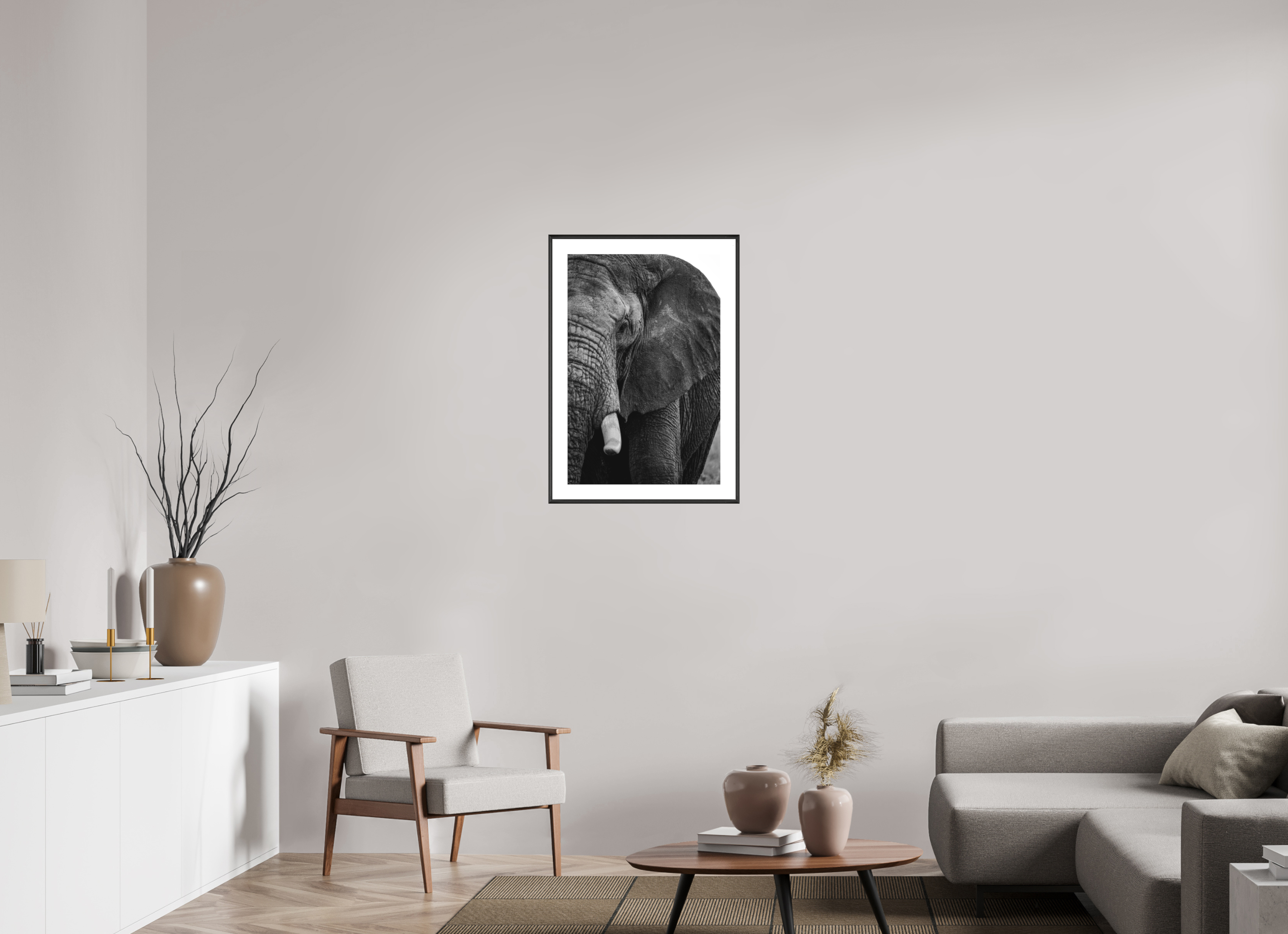 50 x 75 cm, Changeable Magnetic Frame - Hahnemühle Fineart Pearl The Hidden Side of Elephants