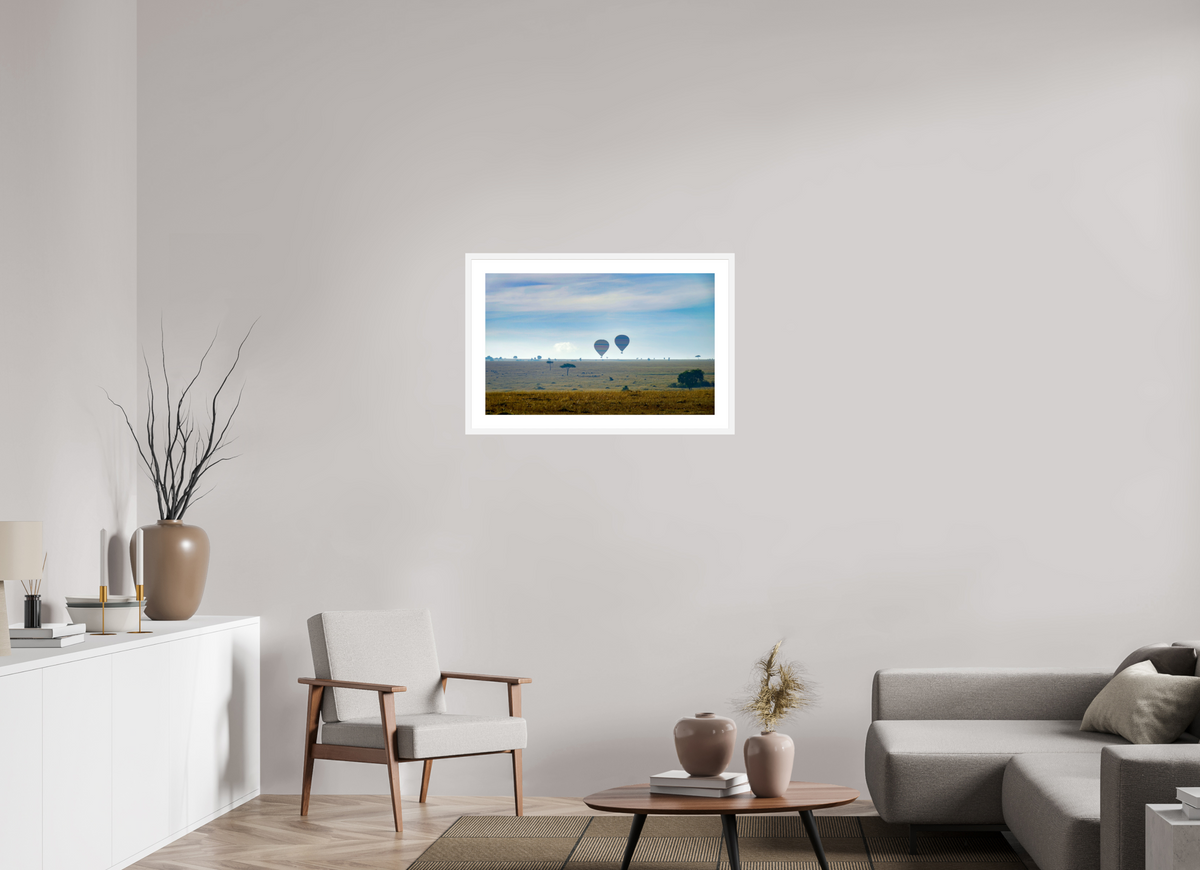 80.4 x 50 cm, Fine Art Print with Frame Hot-air Balloons over the Masai Mara - Kenya