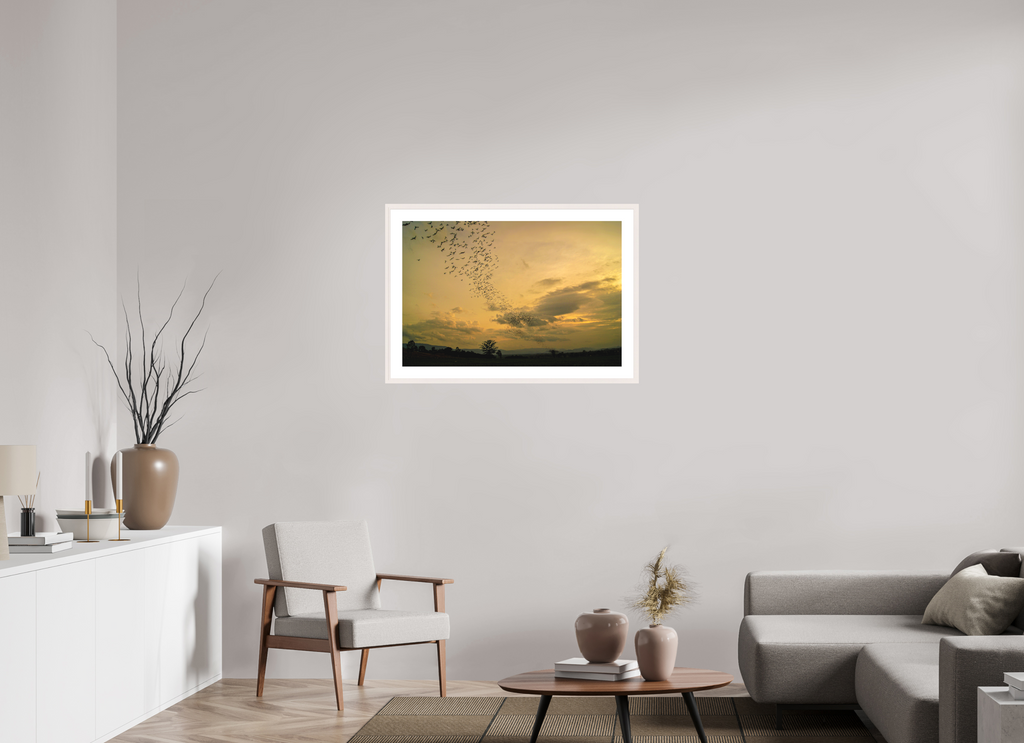 90 x 60 cm, Solid Wood Frame with Passe Partout Dusk Emergence
