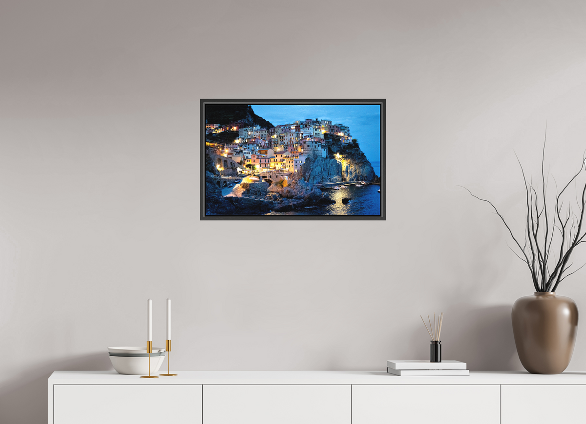 63.9 x 40 cm, Textile Print Canvas with 15 mm Width Gap Frame Manarola Harbour
