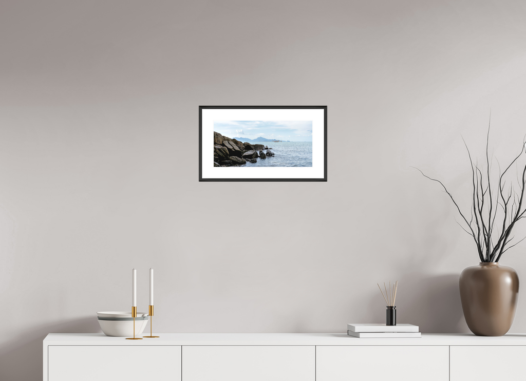 41.8 x 20 cm, Changeable Magnetic Frame - Hahnemühle Fineart Pearl Black Rocks