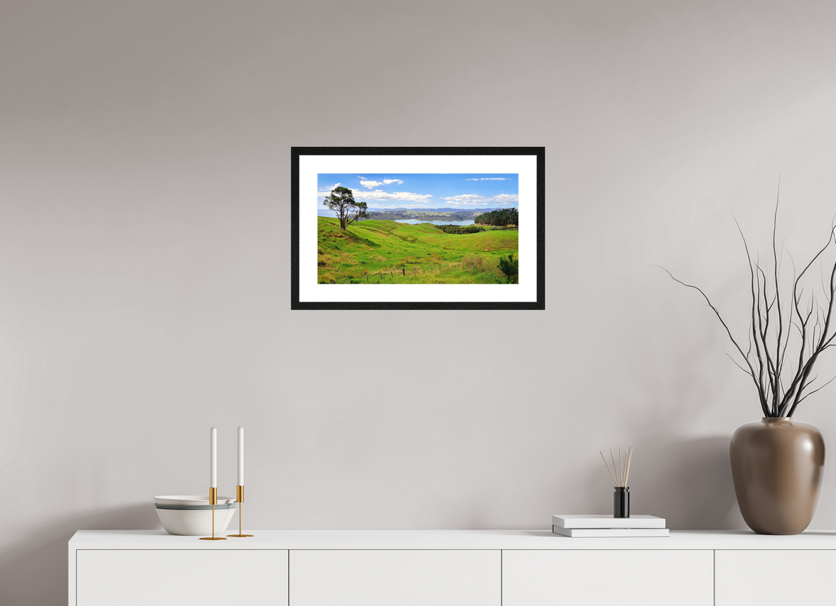 53.7 x 30 cm, Smooth Natural Paper Print with Frame Coromandel Landscape - New Zealand