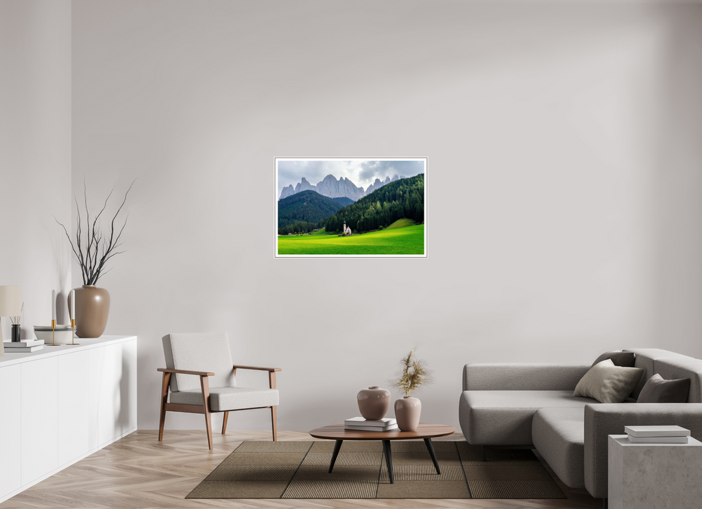 109.1 x 70 cm, Fine Art Print On Framed Aluminum Dibond Church of Saint John in the Dolomites - Italy