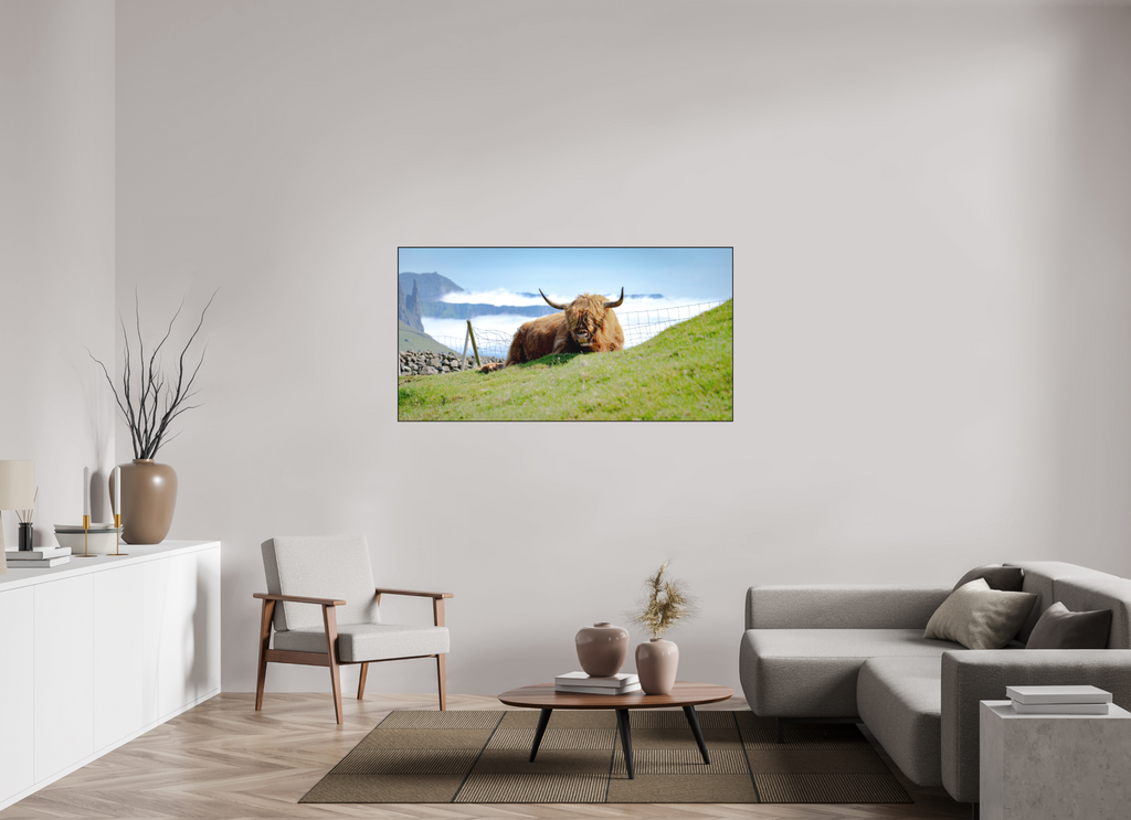 154.3 x 80 cm, Solid Wood Artbox Highland Cow of the Faroe Islands