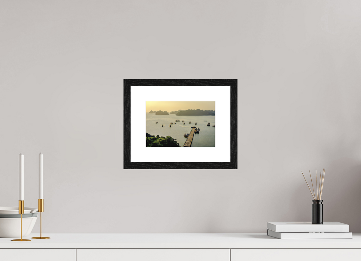 22.2 x 15 cm, Smooth Natural Paper Print with Frame Golden Harbour – Cat Ba Island, Vietnam
