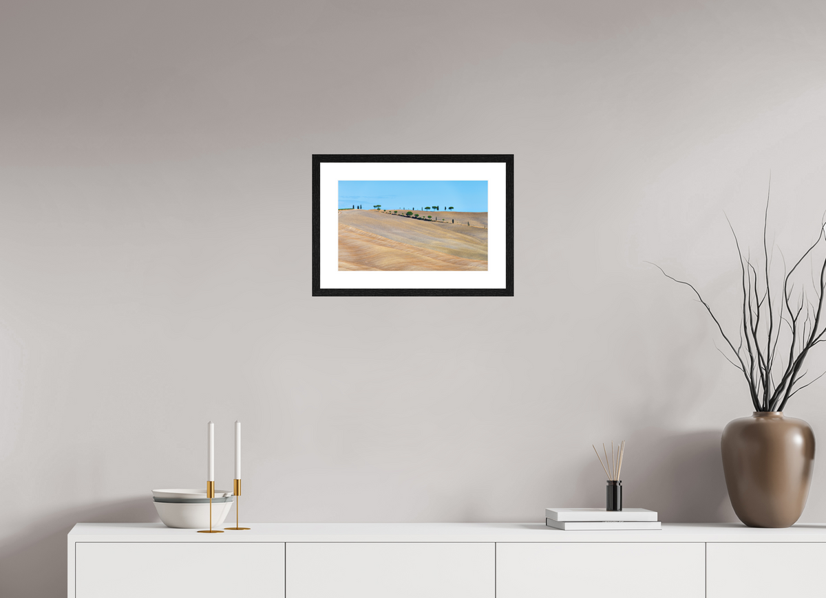 40.7 x 25 cm, Smooth Natural Paper Print with Frame Waves of the Harvest, Tuscany, Italy