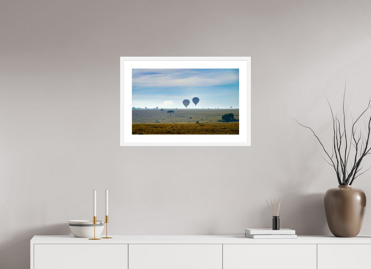 64.3 x 40 cm, Fine Art Print with Frame Hot-air Balloons over the Masai Mara - Kenya