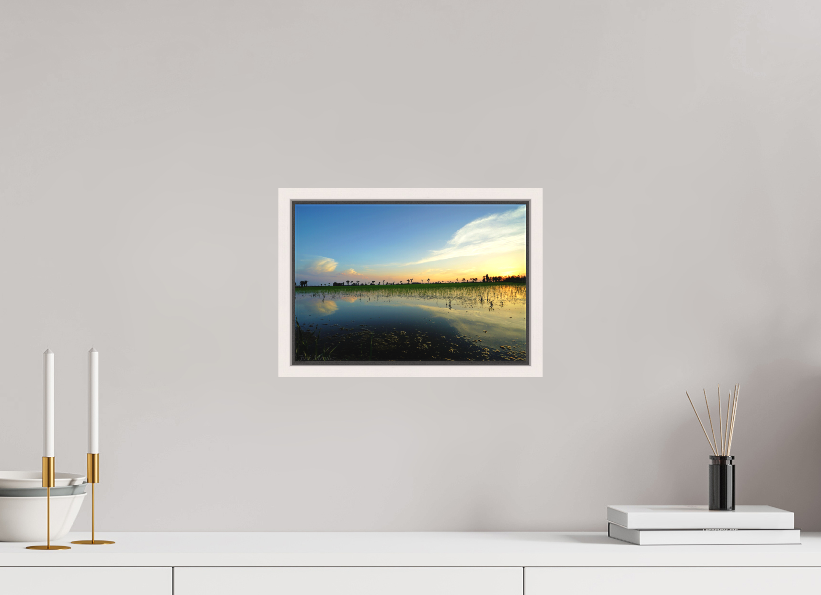 30 x 20 cm, Matte Canvas 15 mm Frame Rice Fields at Dusk