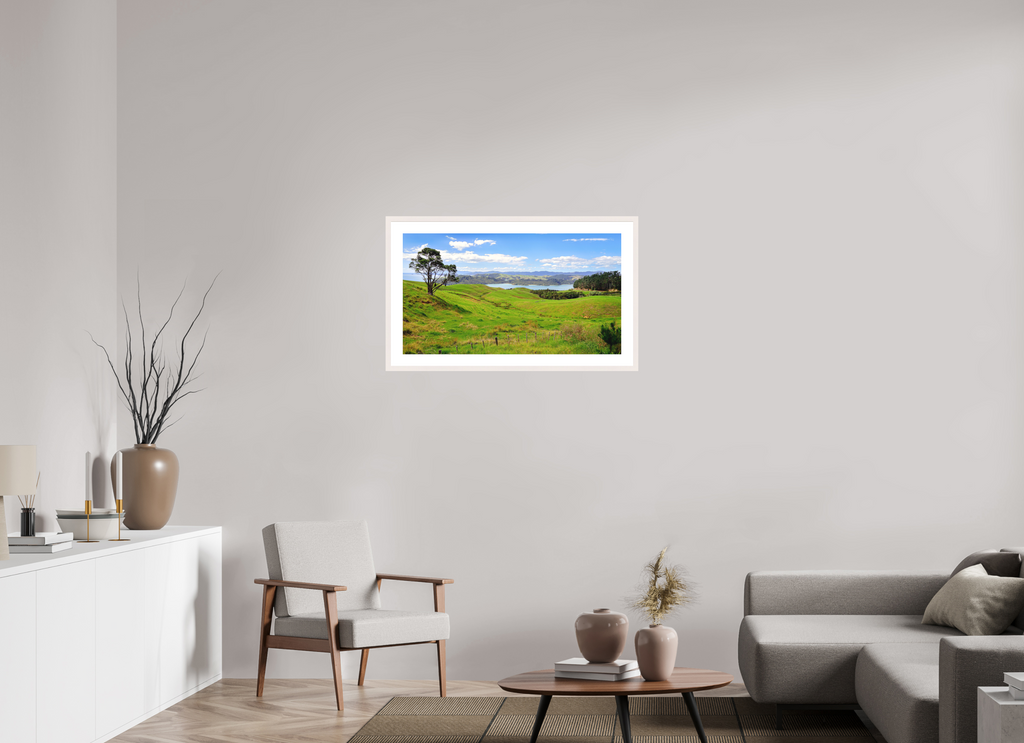 89.6 x 50 cm, Solid Wood Frame with Passe Partout Coromandel Landscape - New Zealand
