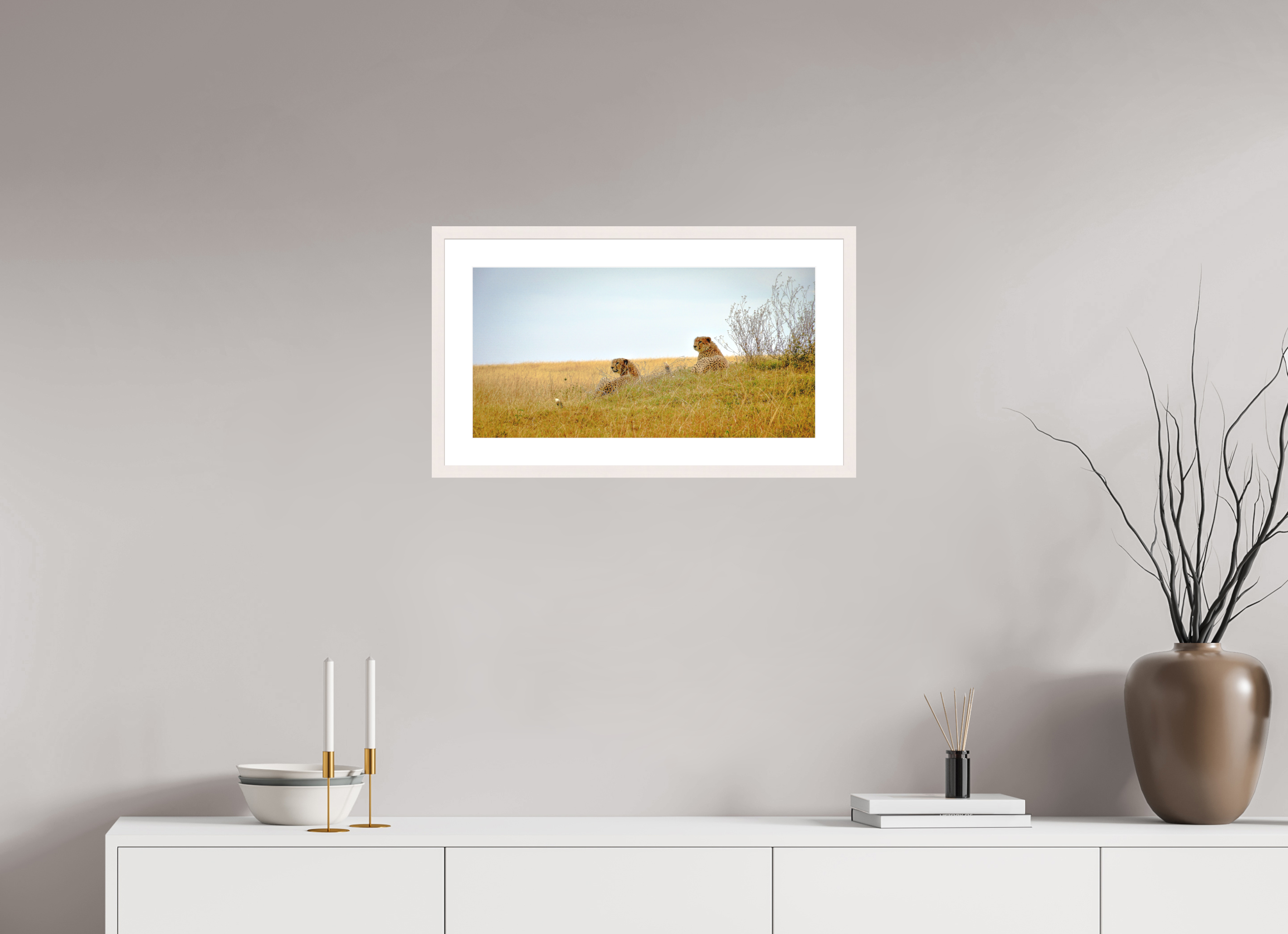 59.3 x 30 cm, Solid Wood Frame with Passe Partout Cheetah Connection