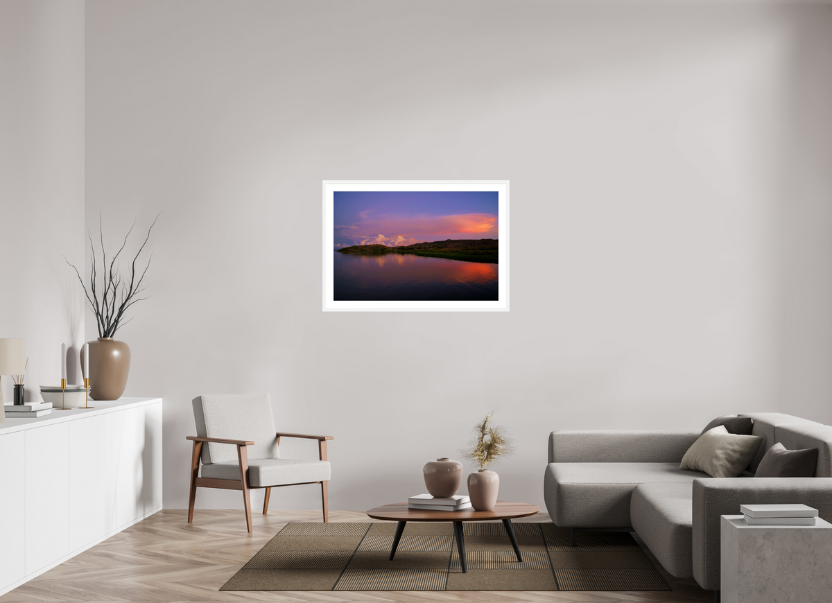 105 x 70 cm, Fine Art Print with Frame Sunrise Hues - Tanzania