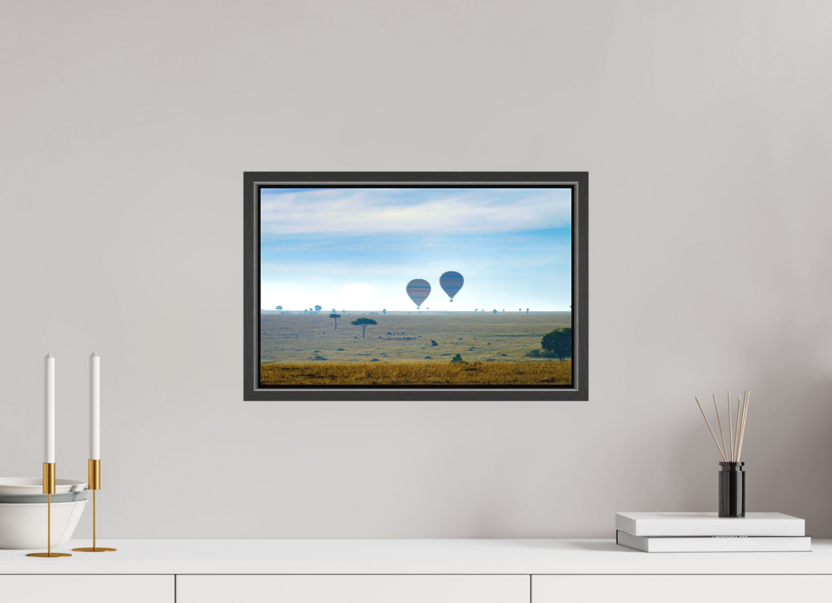 40.2 x 25 cm, Textile Print Canvas with 15 mm Width Gap Frame Hot-air Balloons over the Masai Mara - Kenya