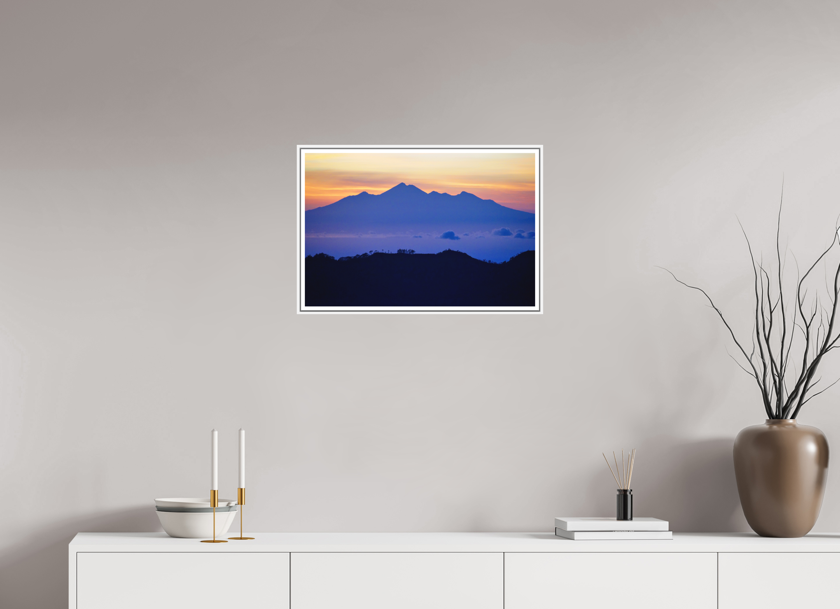 60 x 40 cm, Print on Forex with Frame Mount Agung at Sunrise - Bali - Indonesia