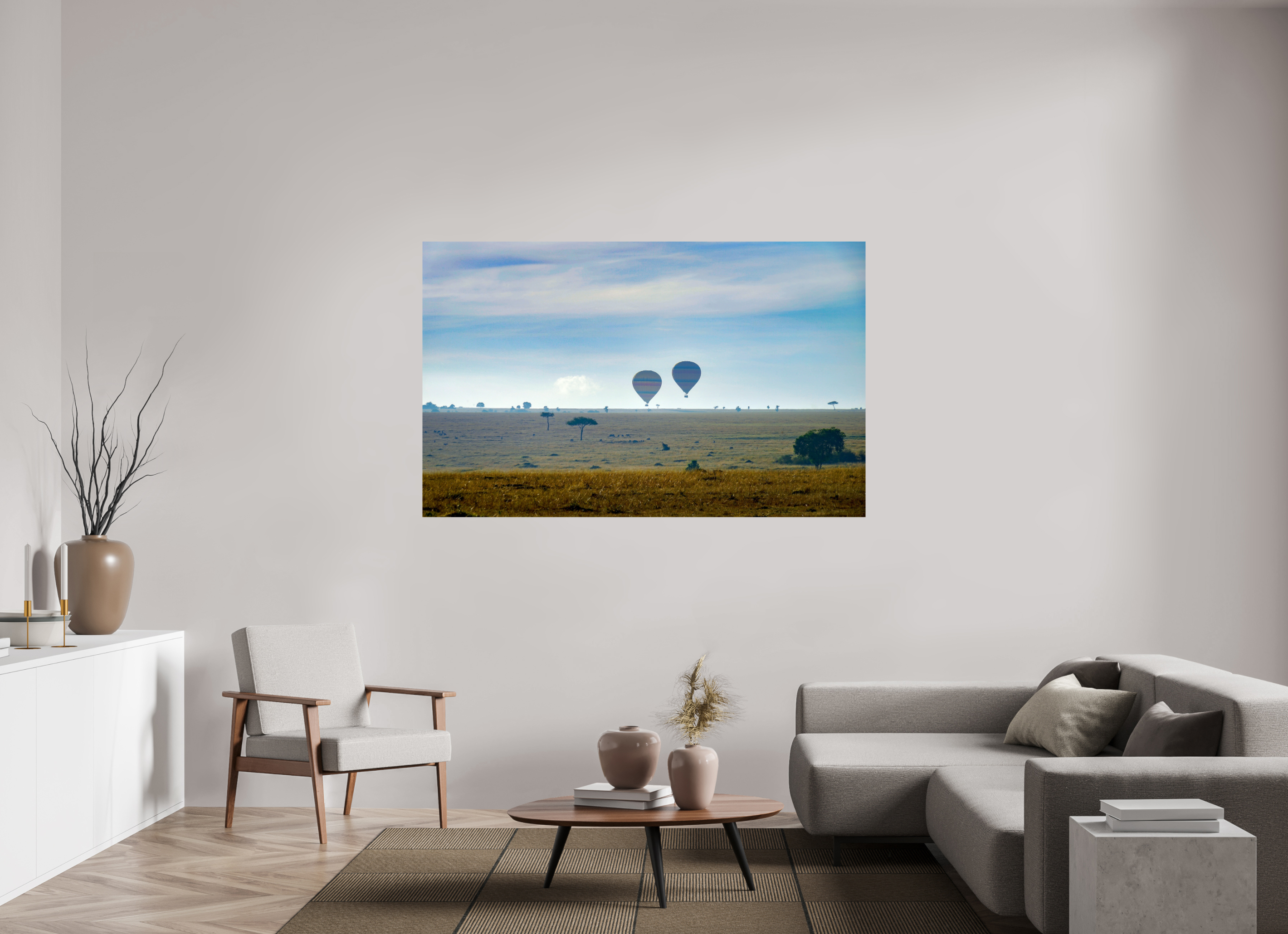 176.8 x 110 cm, PH Print On Fujiflex High Gloss Hot-air Balloon over the Savanna