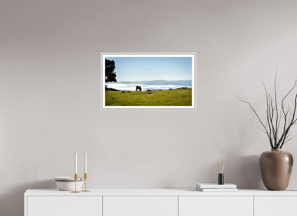 64 x 36 cm, Fine Art Print On Framed Aluminum Dibond A Horse with a View - Spain