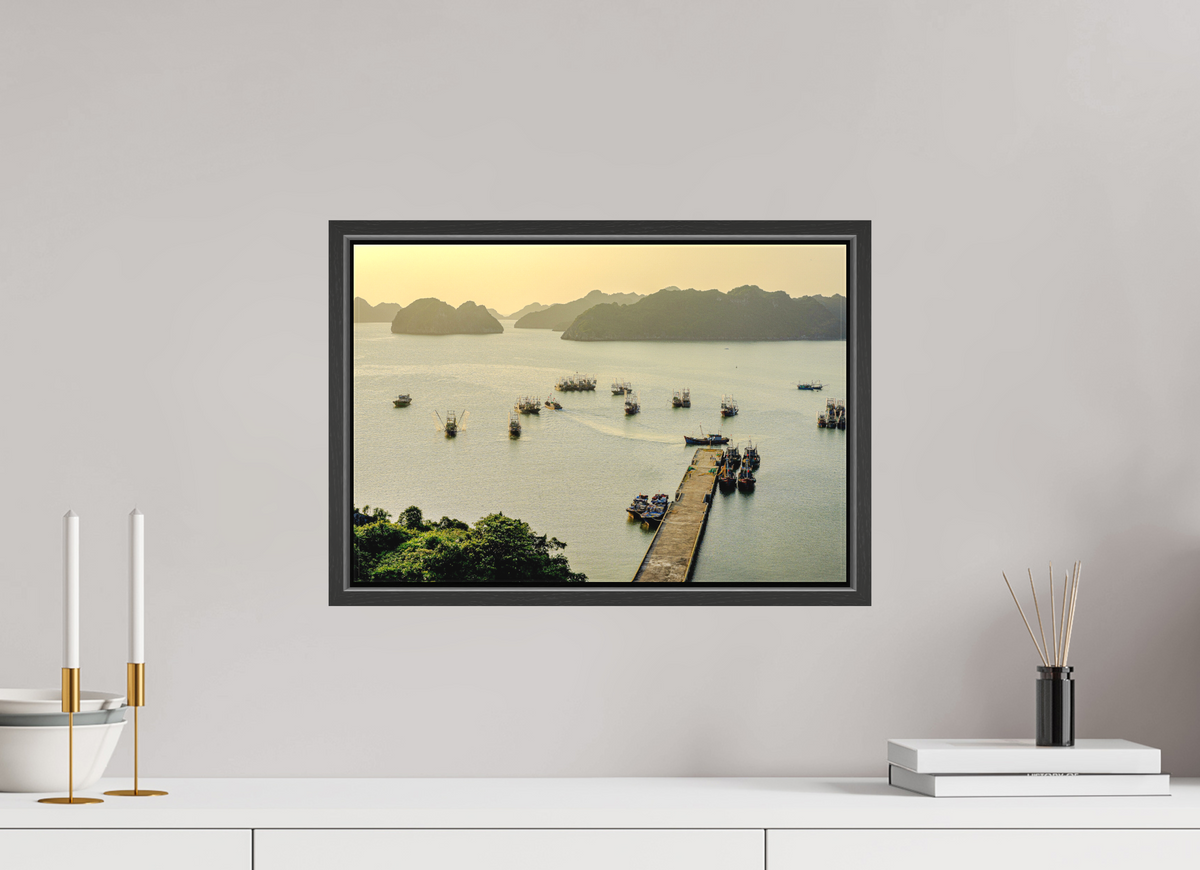 44.3 x 30 cm, Textile Print Canvas with 15 mm Width Gap Frame Golden Harbour – Cat Ba Island, Vietnam