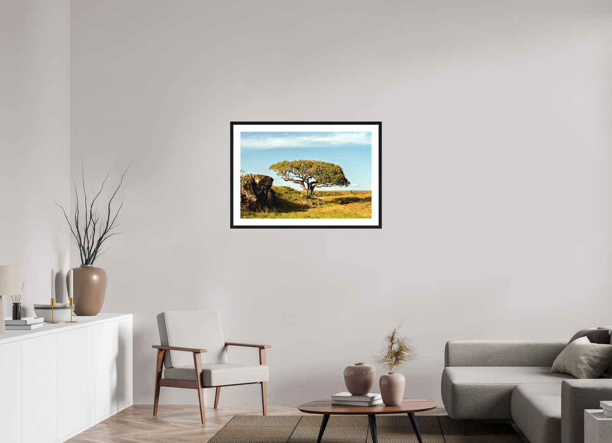 90 x 60 cm, Smooth Natural Paper Print with Frame Acacia Tree - Masai Mara NP - Kenya